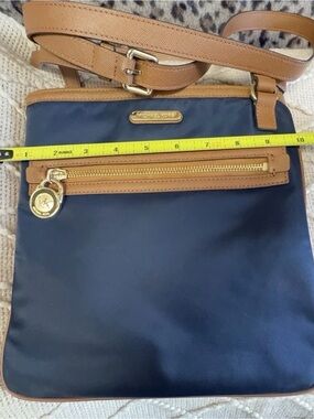 Michael Kors Kempton Navy blue nylon &  brown leather trim Crossbody Bag purse